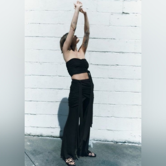 Zara Black Knitted Bandeau Cropped Tie Top L - Picture 6 of 8